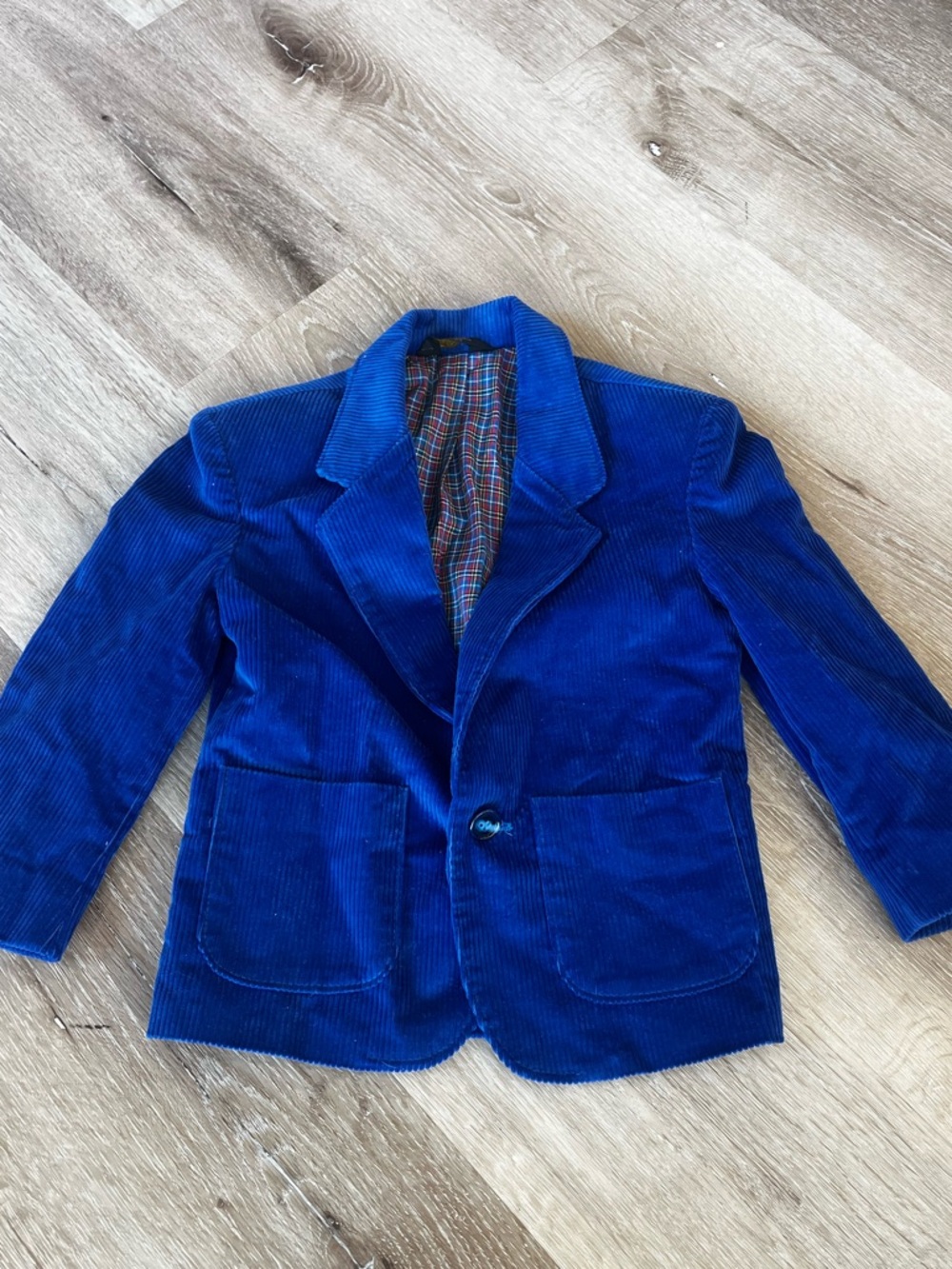 Blue Corduroy Blazer with Plaid Interior